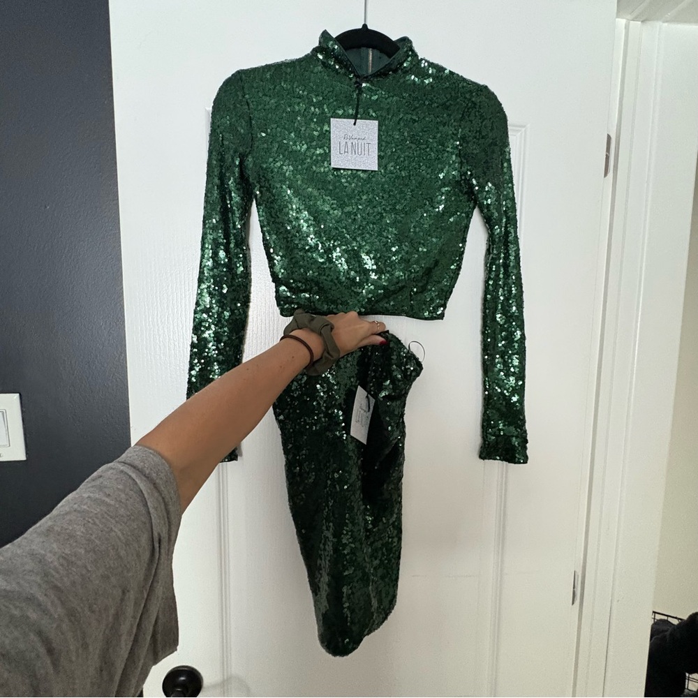 ReVamped La Nuit Emerald Sequin Skirt Set